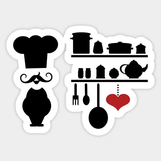 Chef silhouette with kitchen elements Sticker by SooperYela